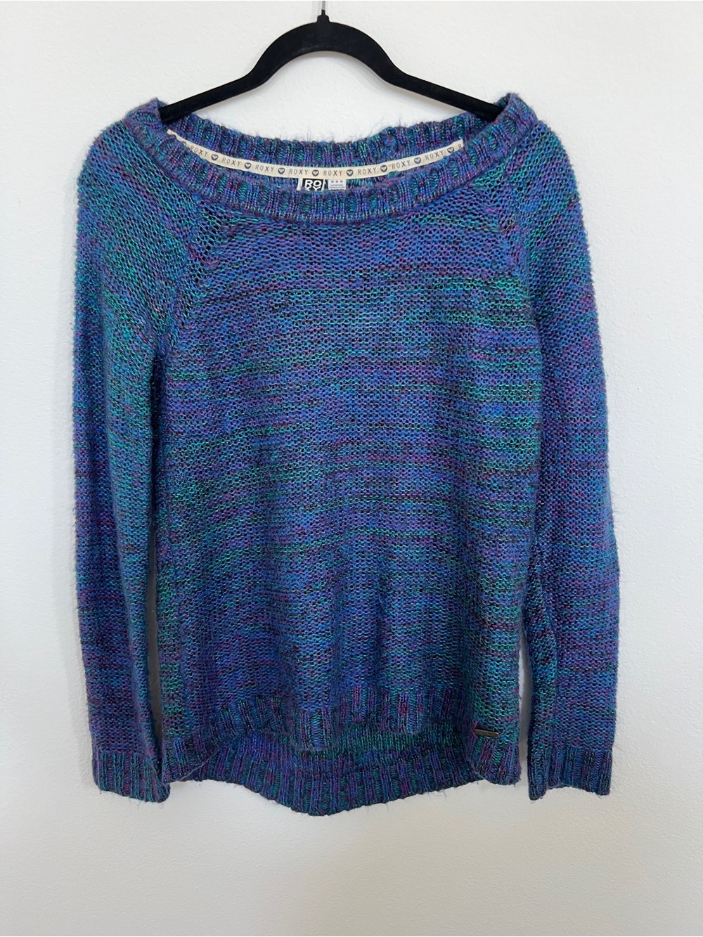 Roxy Chunky Knit Sweater Blue Purple Space Dye Boho Beach Sweater Medium